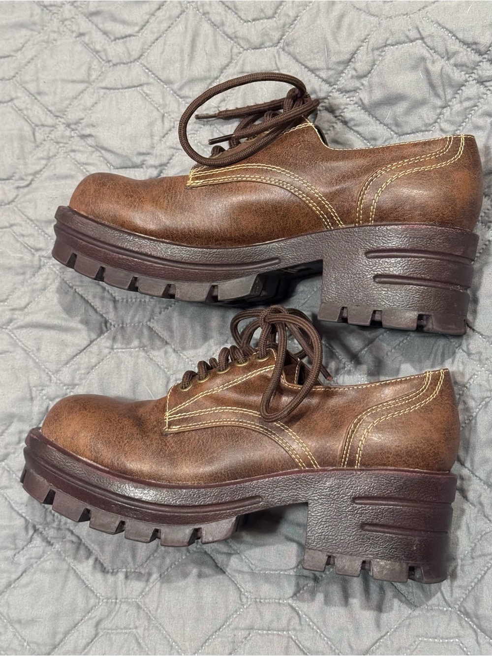 Soda Women’s Dark Brown Leather 90’s Chunky Platform Oxfords - Picture 3 of 3